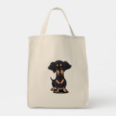 Zwarte en Tan Dachshund Grote Canvas tas (Achterkant)