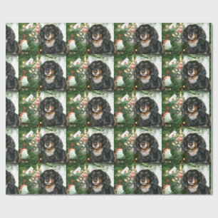 Zwarte en tan Dachshund-kerst Cadeaupapier