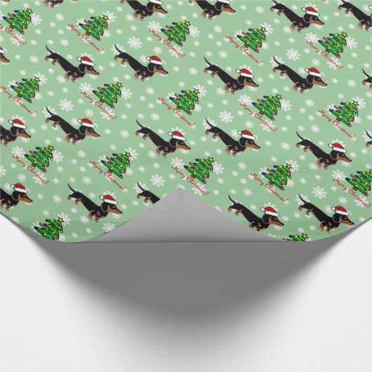 Zwarte en Tan Dachshund-kerstcadeautjes Cadeaupapier (Hoek)
