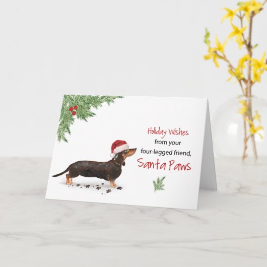 Zwarte en Tan Dachshund Kerstmis van Dog Kaart (Gele Bloem)