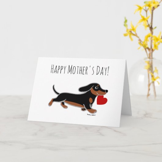 Zwarte en Tan Dachshund Moederdag Kaart (Gele Bloem)