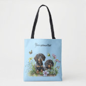 ZWARTE EN TAN DACHSHUND PUPPIES CANVAS TAS (Voorkant)