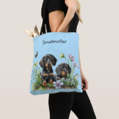 ZWARTE EN TAN DACHSHUND PUPPIES CANVAS TAS (Dichtbij)