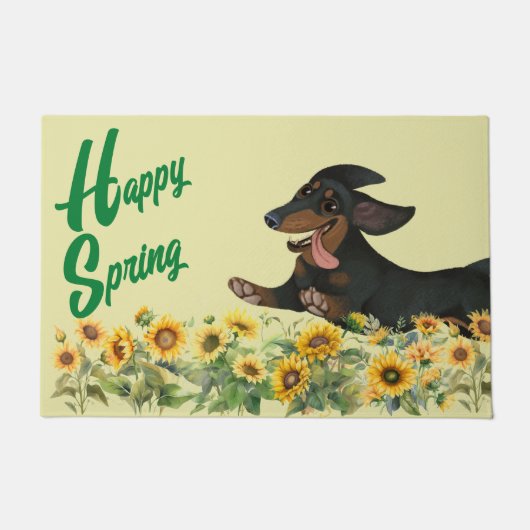 ZWARTE EN TAN DACHSHUND SUNFLOWERS DOORMAT DEURMAT (Voorkant)