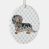 Zwarte en Tan Dapple Long Hair Dachshund & Text Keramisch Ornament (Rechts)