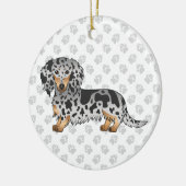 Zwarte en Tan Dapple Long Hair Dachshund & Text Keramisch Ornament (Links)