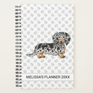 Zwarte en Tan Dapple Long Hair Dachshund & Text Planner