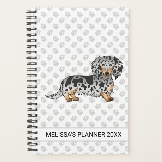 Zwarte en Tan Dapple Long Hair Dachshund & Text Planner (Voorkant)