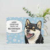 Zwarte en Tan de Vrolijke Kerstkaart van Shiba Inu (Staand voorkant)