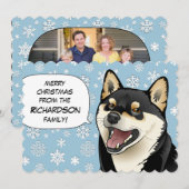 Zwarte en Tan de Vrolijke Kerstkaart van Shiba Inu (Voorkant / Achterkant)