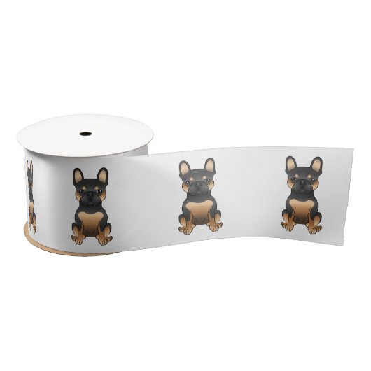 Zwarte en Tan French bulldog / Frenchie Cute Dogs Satijnen Lint (Spoel)