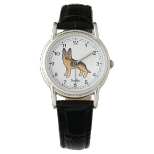 Zwarte en Tan German Shepherd & Custom Name Horloge