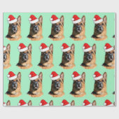Zwarte en Tan German Shepherd met Santa Hat Cadeaupapier (Vlak)