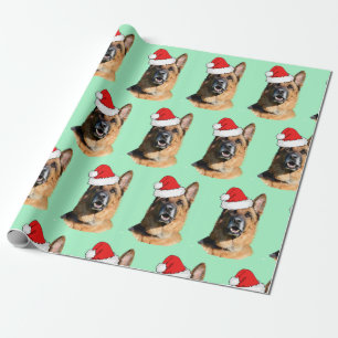 Zwarte en Tan German Shepherd met Santa Hat Cadeaupapier