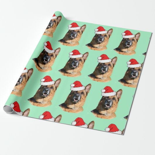 Zwarte en Tan German Shepherd met Santa Hat Cadeaupapier (Uitgerold)