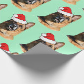 Zwarte en Tan German Shepherd met Santa Hat Cadeaupapier (Hoek)