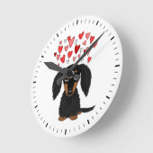 Zwarte en Tan Longhaire Dachshund met hart Ronde Klok (Hoek)