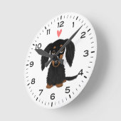 Zwarte en Tan Longhaire Dachshund met hart Ronde Klok (Hoek)
