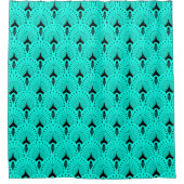 Zwarte en turquoise art deco naadloos patroon douchegordijn (Voorkant)