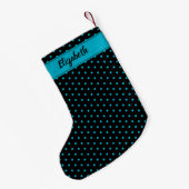 Zwarte en turquoise blauwe stippen gepersonaliseer kleine kerstsok (Achterkant (Hangend))
