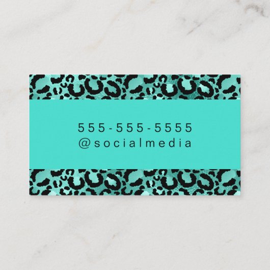 Zwarte en Turquoise Glamoureuze luipaarden Visitekaartje (Achterkant)