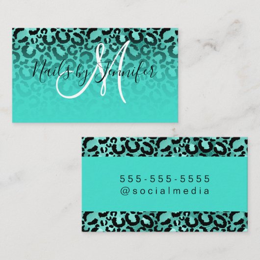 Zwarte en Turquoise Glamoureuze luipaarden Visitekaartje (Voorkant / Achterkant)
