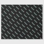 Zwarte en turquoise libel cadeaupapier (Vlak)