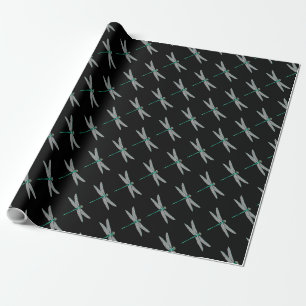 Zwarte en turquoise libel cadeaupapier