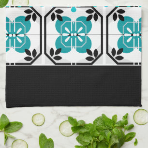 Zwarte en Turquoise Tegel Design Keukenschotel Han Theedoek