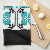 Zwarte en Turquoise Tegel Design Keukenschotel Han Theedoek (Quarter Fold)
