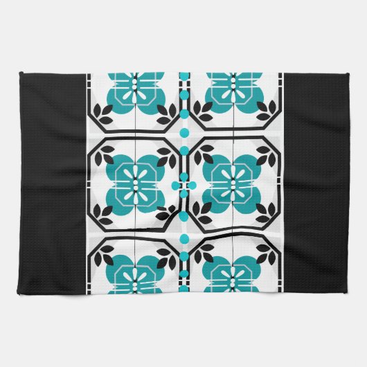 Zwarte en Turquoise Tegel Design Keukenschotel Han Theedoek (Horizontaal)