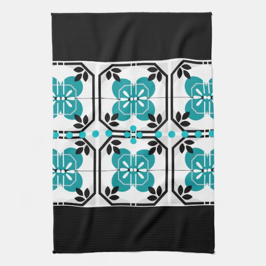Zwarte en Turquoise Tegel Design Keukenschotel Han Theedoek (Verticaal)