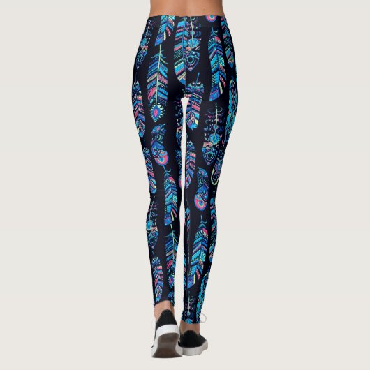 Zwarte en Turquoise-ventilatorpatroon Leggings (Achterkant)