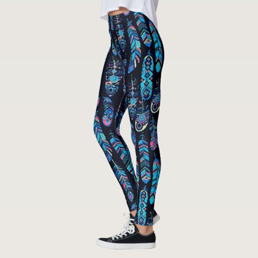 Zwarte en Turquoise-ventilatorpatroon Leggings (Links)