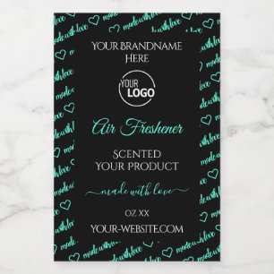 Zwarte en turquoise woordwolk productlabels met lo voedselcontainer etiket