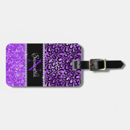 Zwarte en Violet Leopard Spots Glam Monogram Bagagelabel