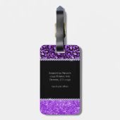Zwarte en Violet Leopard Spots Glam Monogram Bagagelabel (Achterkant verticaal)