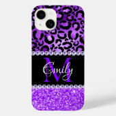 Zwarte en Violet Leopard Spots Glam Monogram Case-Mate iPhone Case (Achterkant)