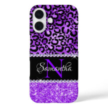Zwarte en Violet Leopard Spots Glam Monogram