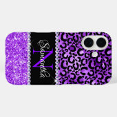 Zwarte en Violet Leopard Spots Glam Monogram Case-Mate iPhone Case (Achterkant (horizontaal))