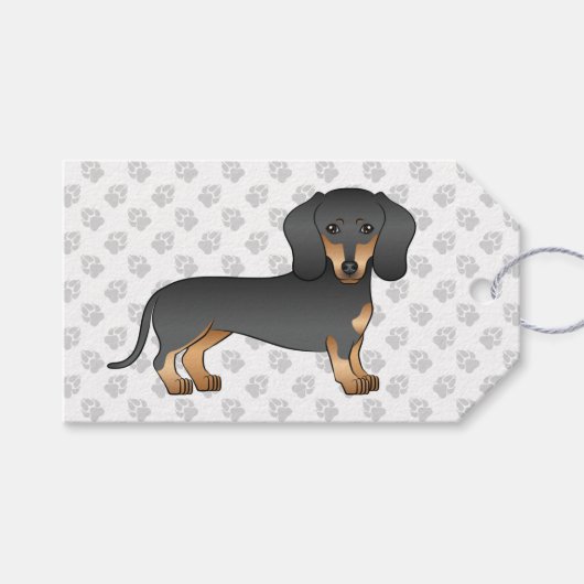 Zwarte en Vloeiende tapijten Dachshund Dog & Paws Cadeaulabel (Voorkant (Horizontaal))