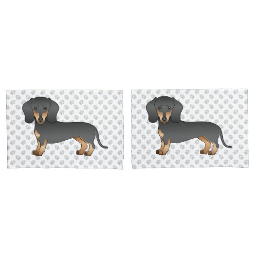 Zwarte en Vloeiende tapijten Dachshund Dog & Paws Kussensloop (Voorkant-Set)