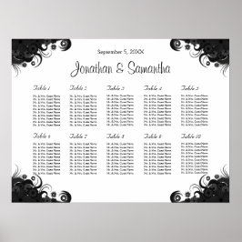 Zwarte en witte 10-weddenschappen Zittingskaarten Poster