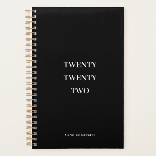 Zwarte en witte 2022-productiviteitsplanner planner (Voorkant)