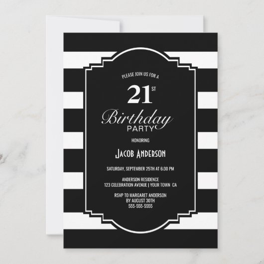 Zwarte en Witte 21e verjaardag Kaart (Voorkant)