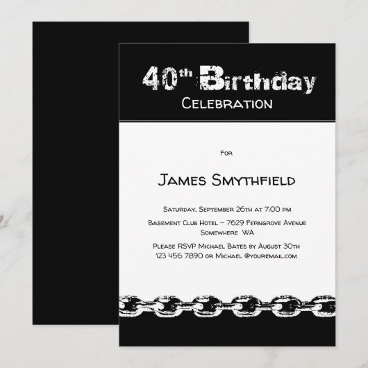 Zwarte en Witte 40e verjaardag Kaart (Voorkant / Achterkant)