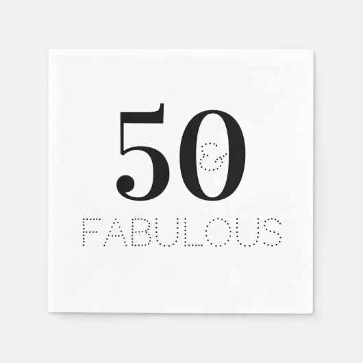 Zwarte en witte 50 en Fabulous Text Birthday Servet (Voorkant)