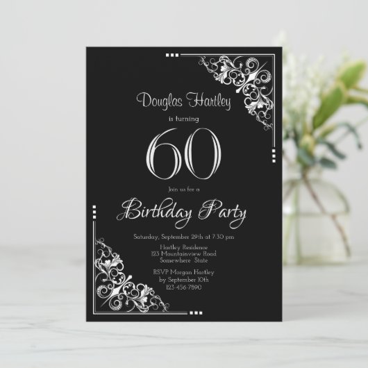 Zwarte en Witte 60e verjaardag Kaart (Staand voorkant)