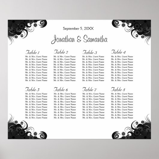 Zwarte en witte 8-weduwentabellen Zitplaatsen Poster (Voorkant)