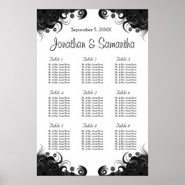 Zwarte en witte 9-weduwentabellen Zitplaatsen Poster